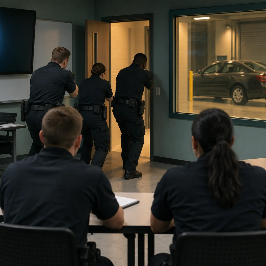 Illustration of students in a public-safety training classroom